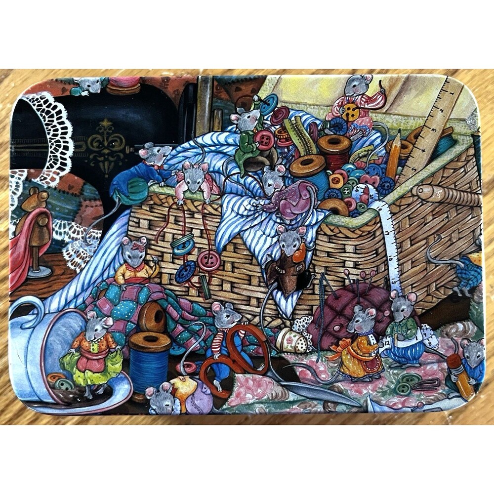 Vintage 1993 House of Fabrics Metal Tin with Mini Sewing Kit Storage Box